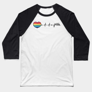 Original LGBTQIA Pride Flag Heart + Heartbeat = Pride Design Baseball T-Shirt